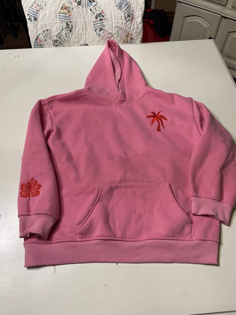 Pink Palm Puff embroidered hoodie medium